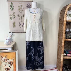 Y2k 3/4 Sleeve Babydoll Open Knit Sweater Coquette Dolly Dollette Himekaji PL